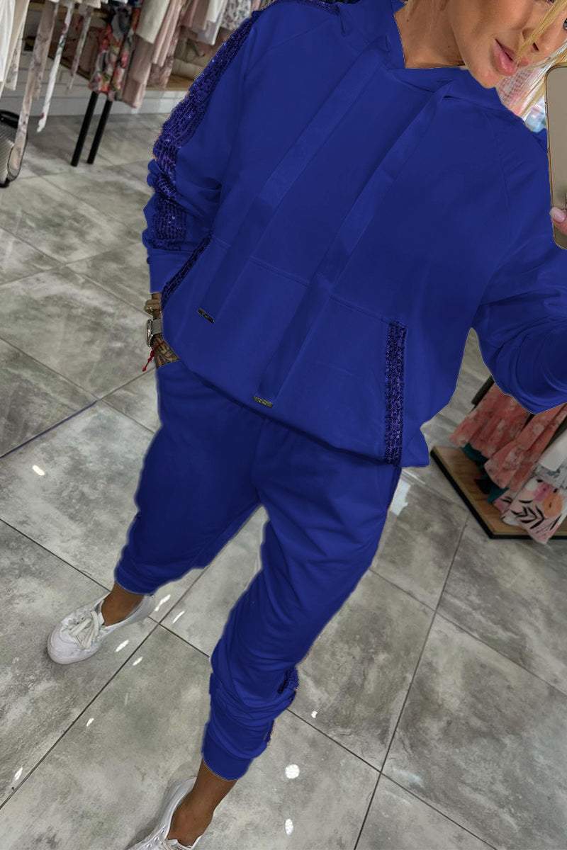 Women's Hooded Long Sequined Casual Suit - Seldom Seen Styles