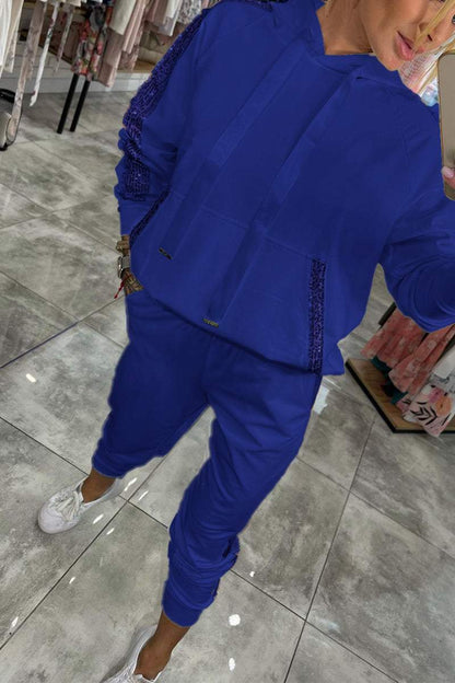 Women's Hooded Long Sequined Casual Suit - Seldom Seen Styles