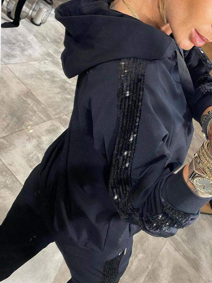 Women's Hooded Long Sequined Casual Suit - Seldom Seen Styles