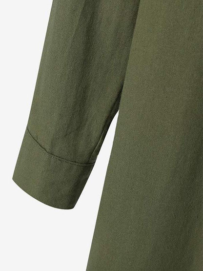 Women's Cotton Lapel Long Sleeve Long Shirt Dress - Seldom Seen Styles