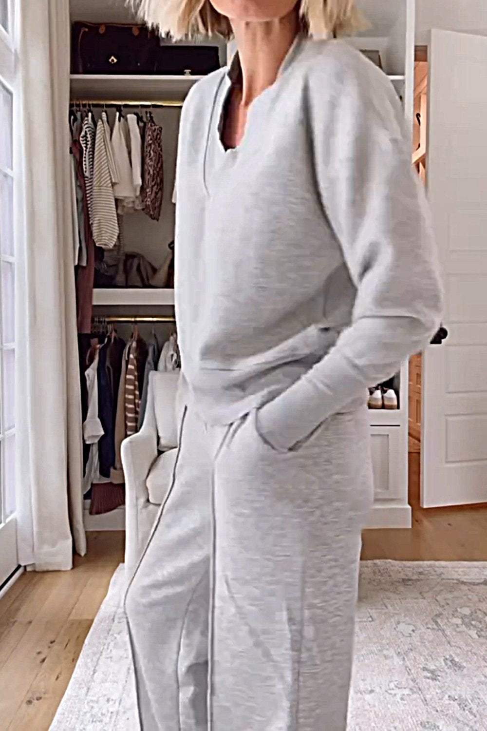 Women's Solid Color V-neck Top & Pants Two-piece Set - Seldom Seen Styles