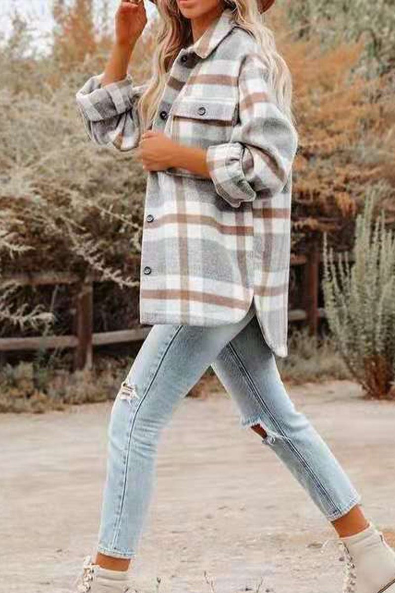 Women's Fashion Lapel Loose Plaid Wool Coat - Seldom Seen Styles