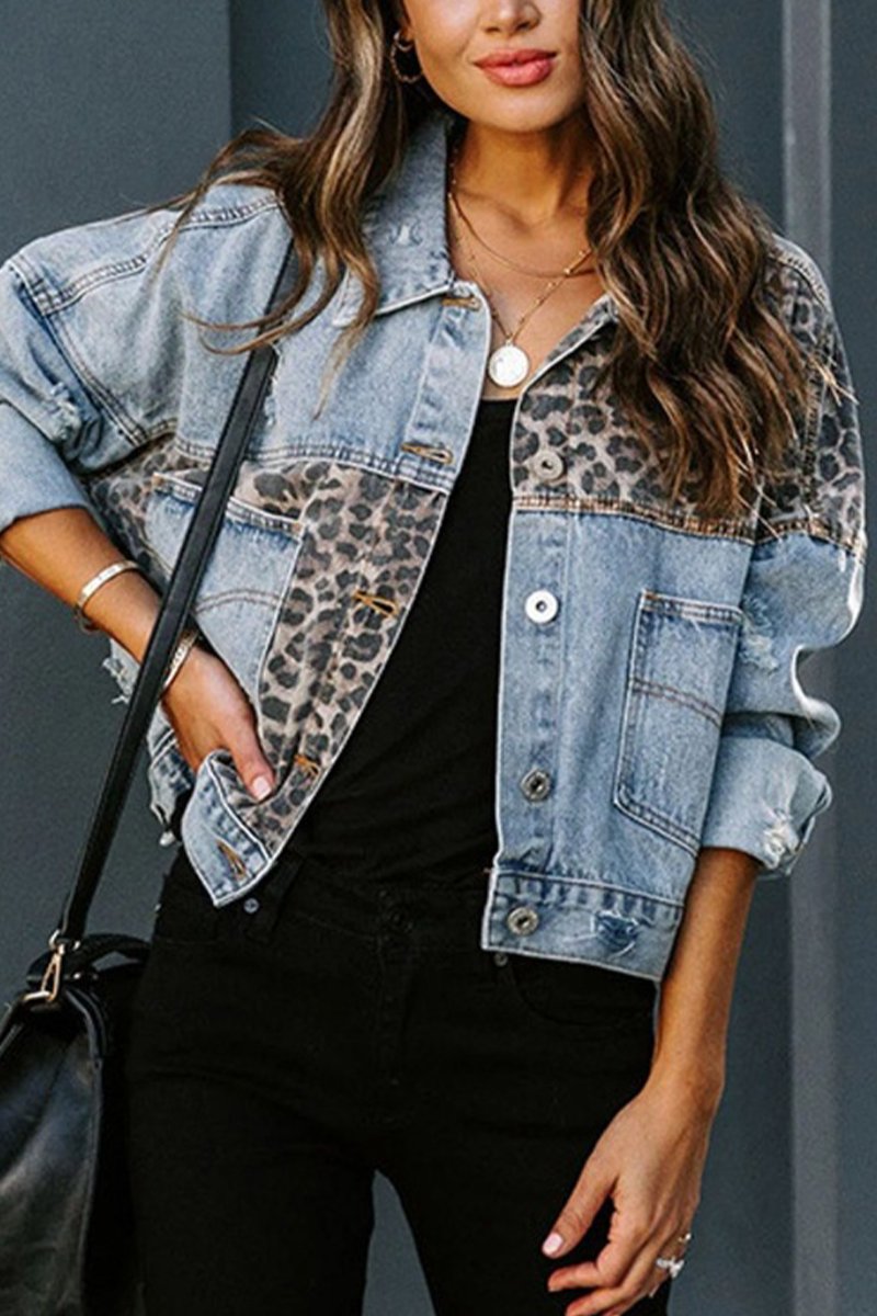 Women's Fashion Denim Leopard Print Jacket - Seldom Seen Styles