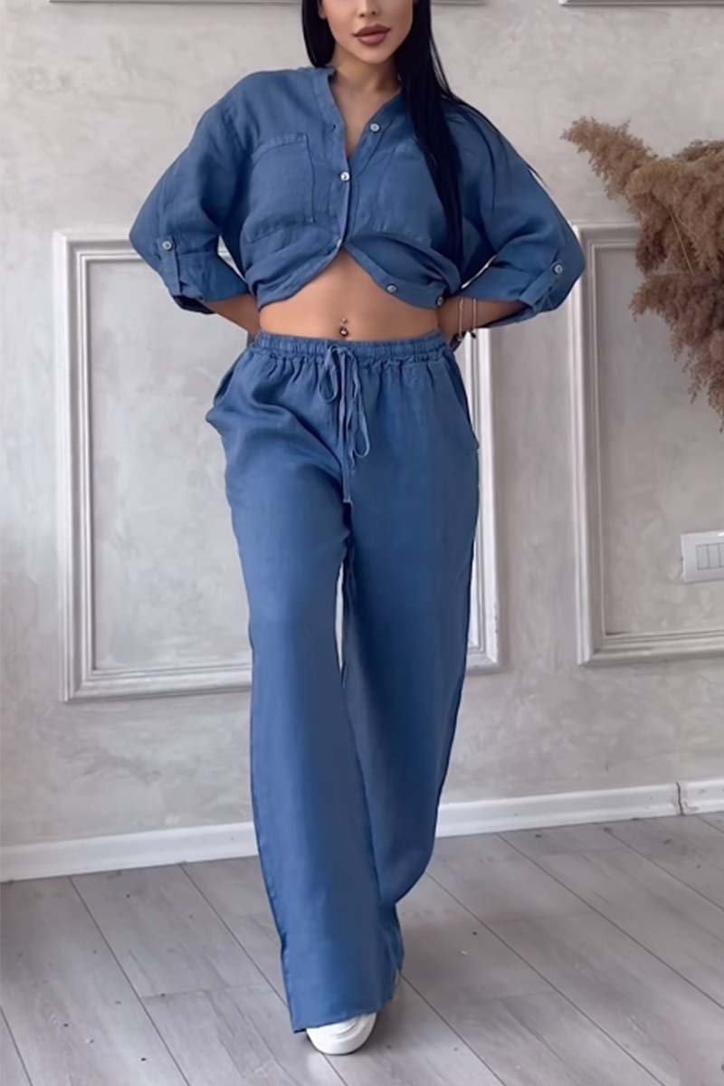 Casual solid color cotton and linen pants two-piece set - Seldom Seen Styles