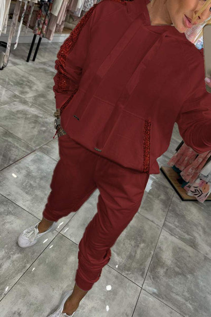 Women's Hooded Long Sequined Casual Suit - Seldom Seen Styles