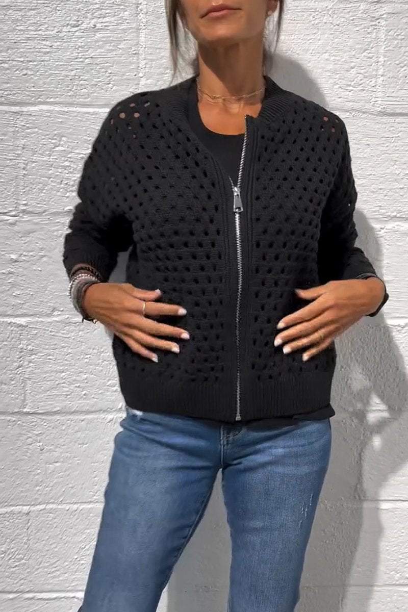 Women's casual hollow knitwear zipper jacket - Seldom Seen Styles