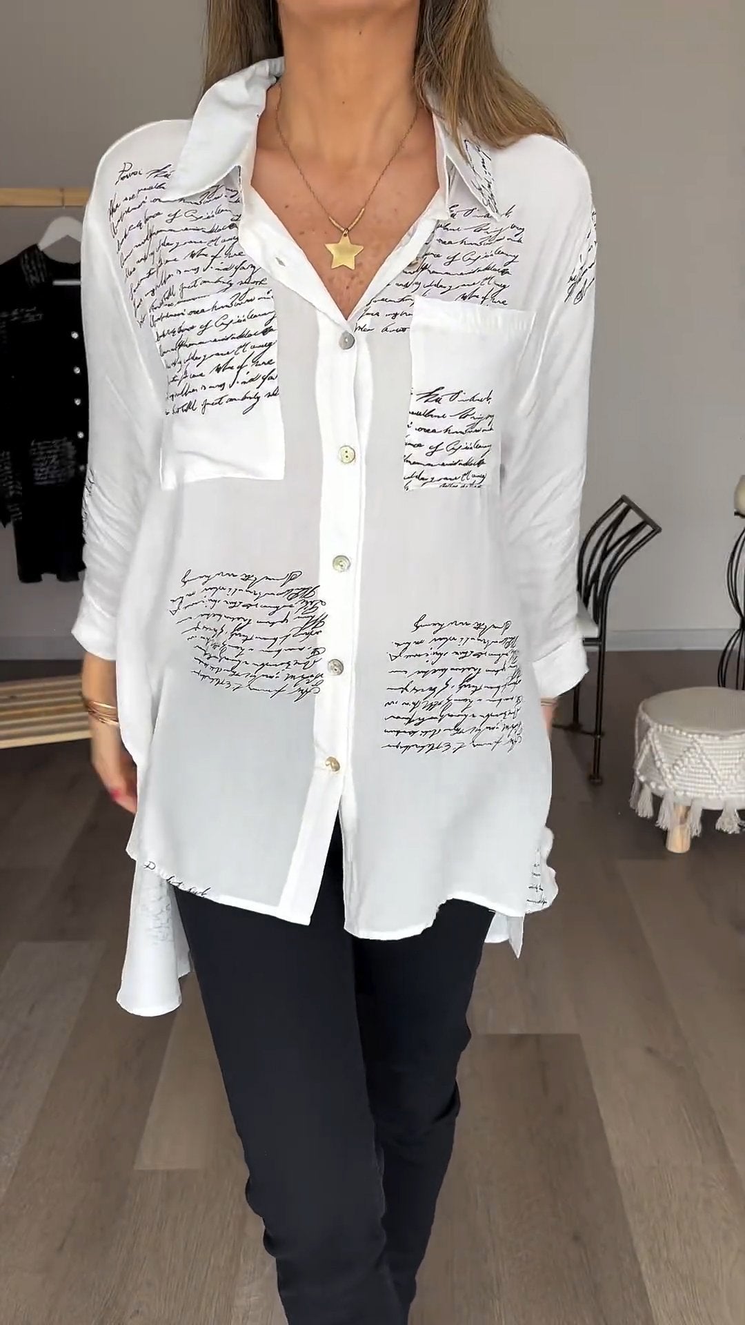 Letter Print Fashion Lapel Shirt - Seldom Seen Styles