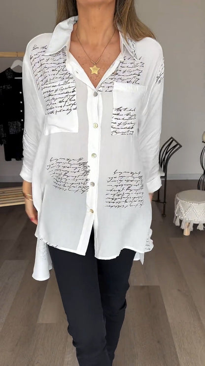 Letter Print Fashion Lapel Shirt - Seldom Seen Styles
