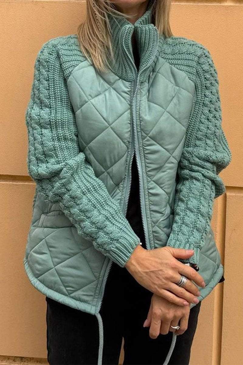 Women's Casual Solid Color Knitted Patchwork Zipped Jacket - Seldom Seen Styles
