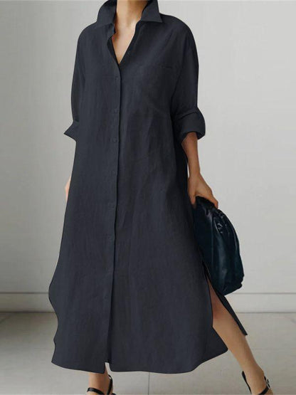 Women's Solid Color Long Sleeve Cardigan Irregular Split Dress - Seldom Seen Styles