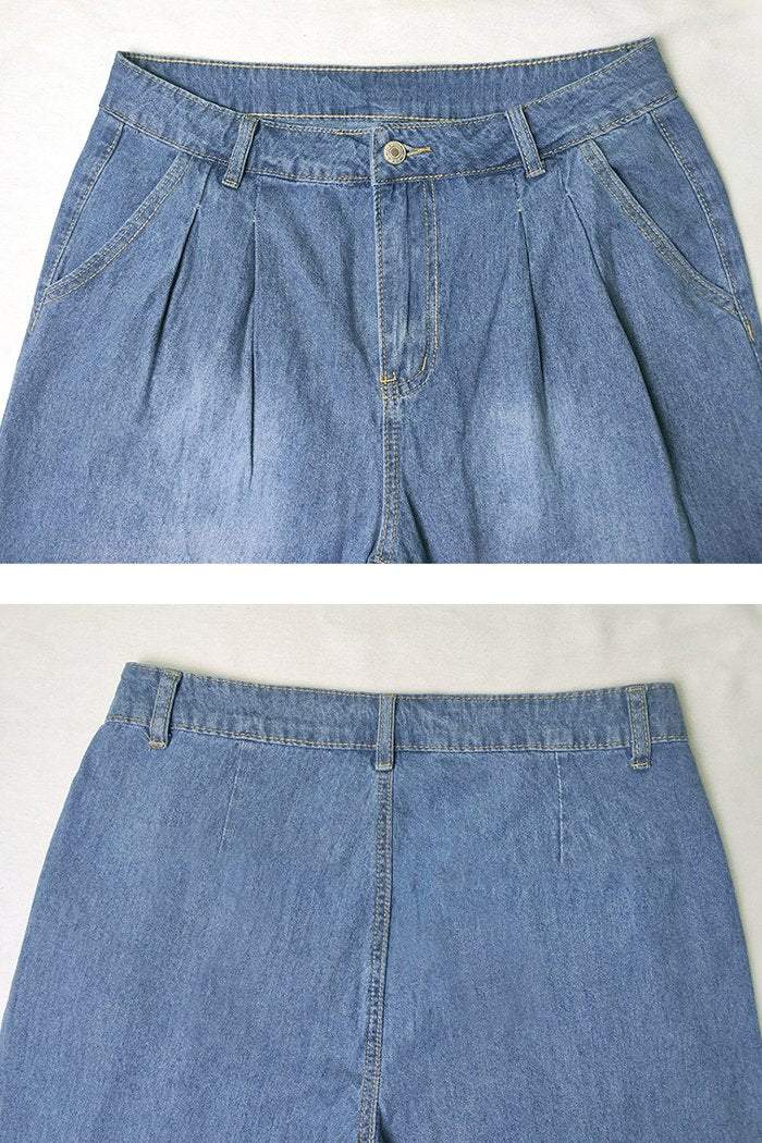 Women's High Waist Slim Wide Leg Pants Loose Mopping Pants Denim Trousers - Seldom Seen Styles