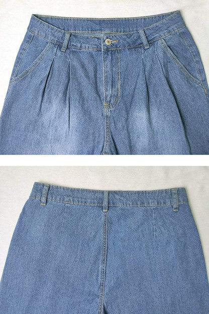 Women's High Waist Slim Wide Leg Pants Loose Mopping Pants Denim Trousers - Seldom Seen Styles