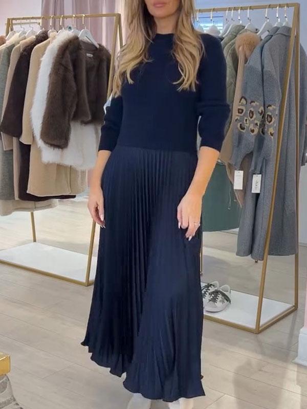 Women's Round Neck Long Sleeve Patchwork Dress - Seldom Seen Styles