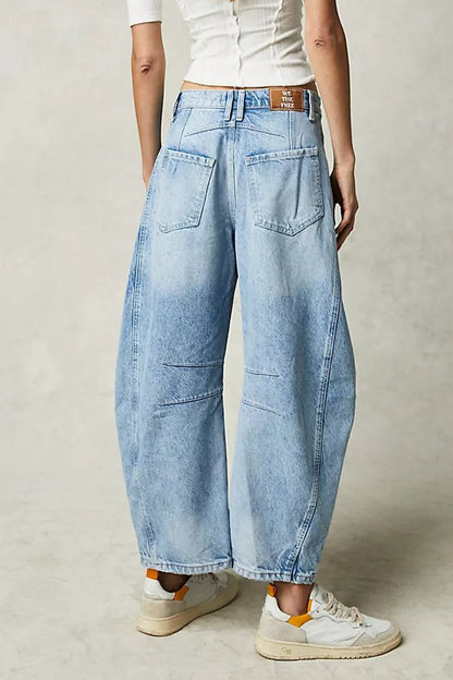 Fashion Casual Women's Loose Wide-leg Pants Mid-low Waist Washed Denim Trousers - Seldom Seen Styles