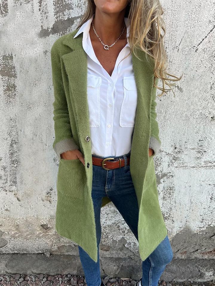 Women's Lapel Long Sleeve Fur Long Coat - Seldom Seen Styles