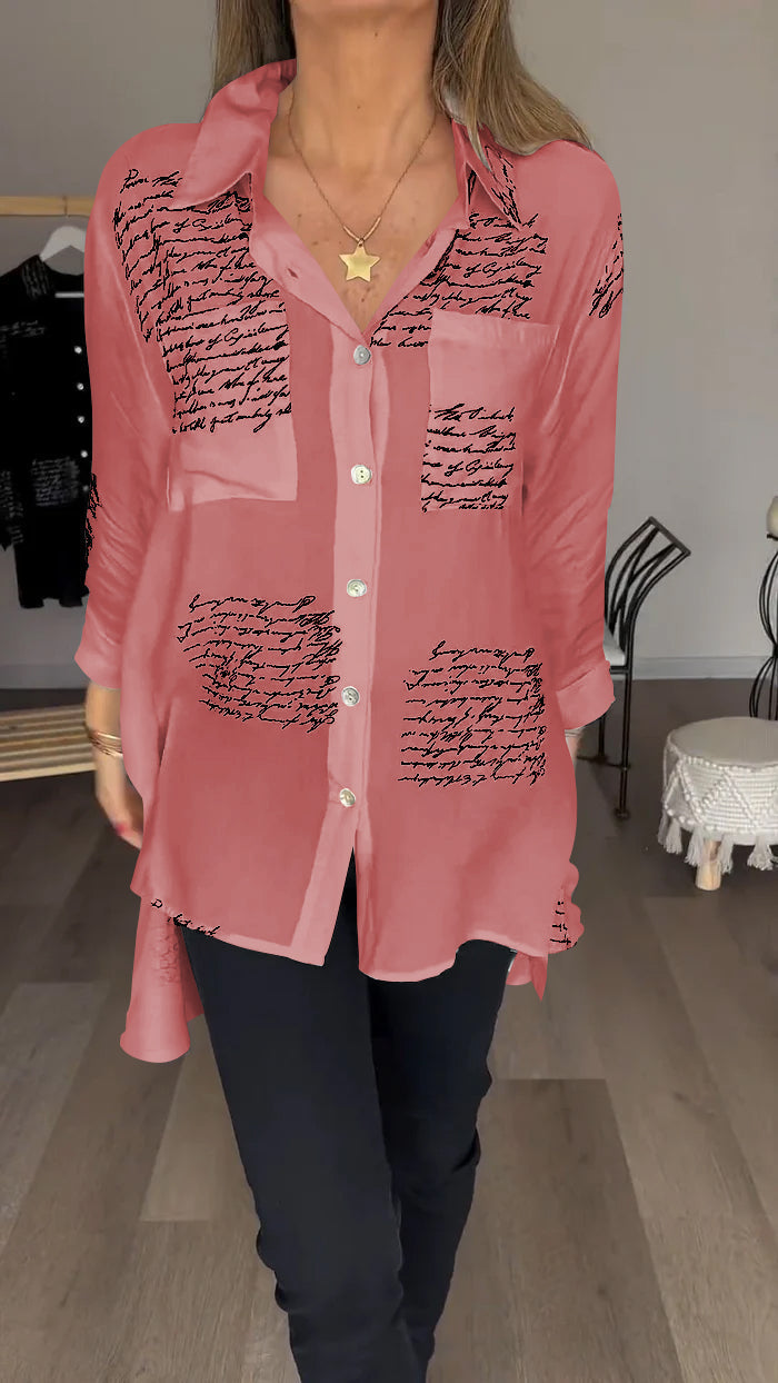 Letter Print Fashion Lapel Shirt - Seldom Seen Styles