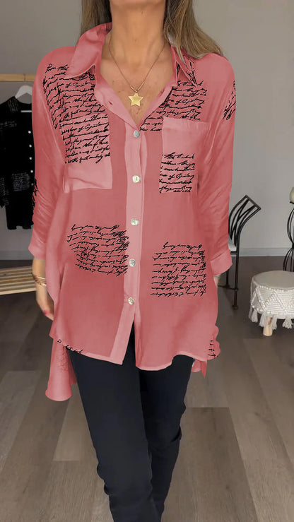 Letter Print Fashion Lapel Shirt - Seldom Seen Styles