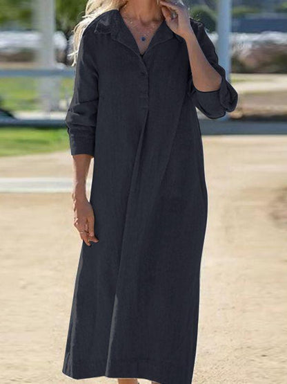 Women's Cotton Lapel Long Sleeve Long Shirt Dress - Seldom Seen Styles