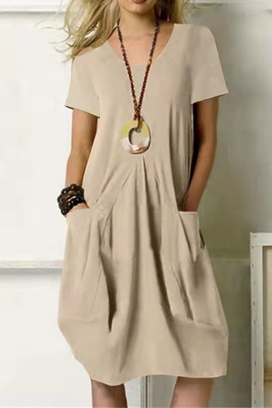 Cotton and Linen Solid Color Loose Short-sleeved Dress - Seldom Seen Styles