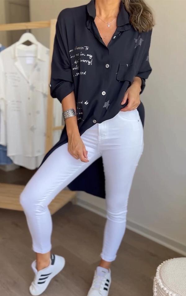 Lapel Single-breasted Star Letter Printed Shirt - Seldom Seen Styles