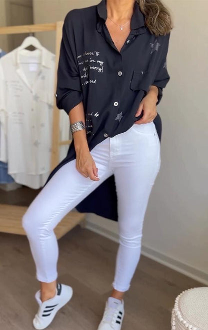 Lapel Single-breasted Star Letter Printed Shirt - Seldom Seen Styles