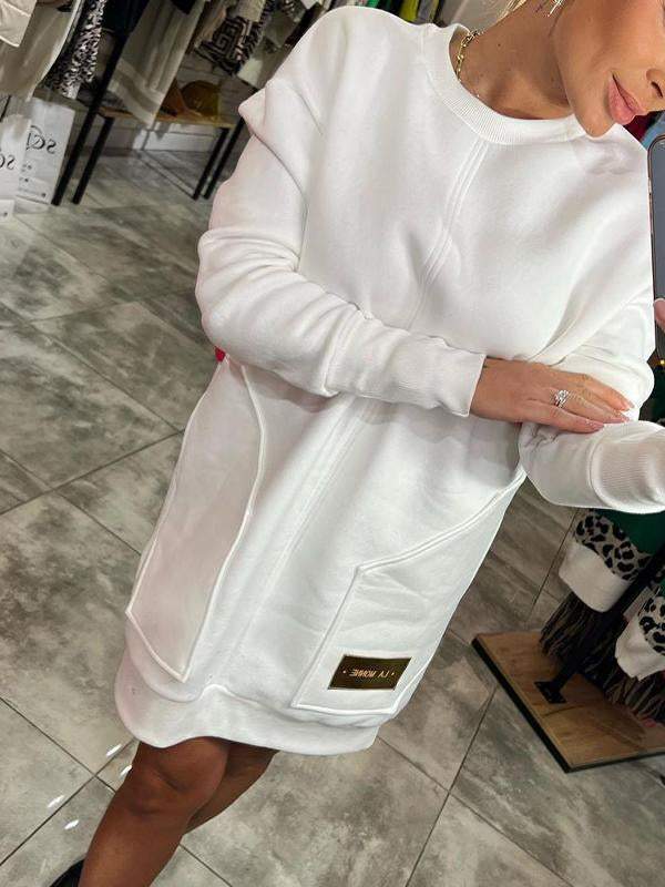 Women's Round Neck Long Sleeve Sweater Dress - Seldom Seen Styles