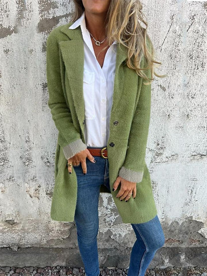 Women's Lapel Long Sleeve Fur Long Coat - Seldom Seen Styles