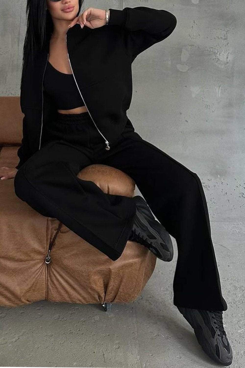 Women's Zipper Jacket & Pants Two-piece Set - Seldom Seen Styles