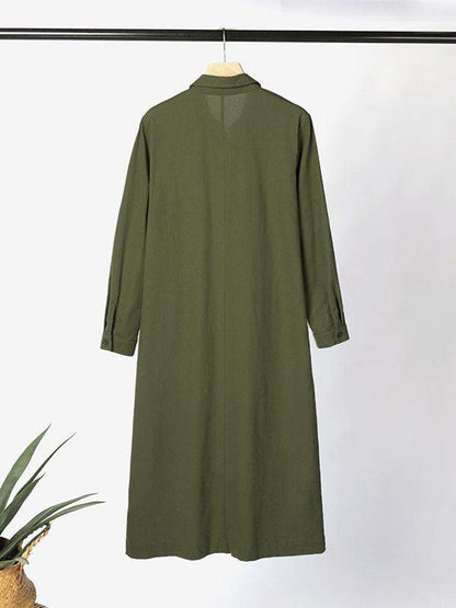 Women's Cotton Lapel Long Sleeve Long Shirt Dress - Seldom Seen Styles