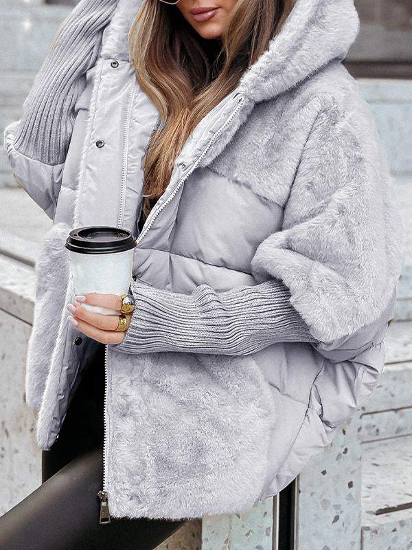 Women's Hooded Long-sleeved Fur Patchwork Winter Casual Coat - Seldom Seen Styles