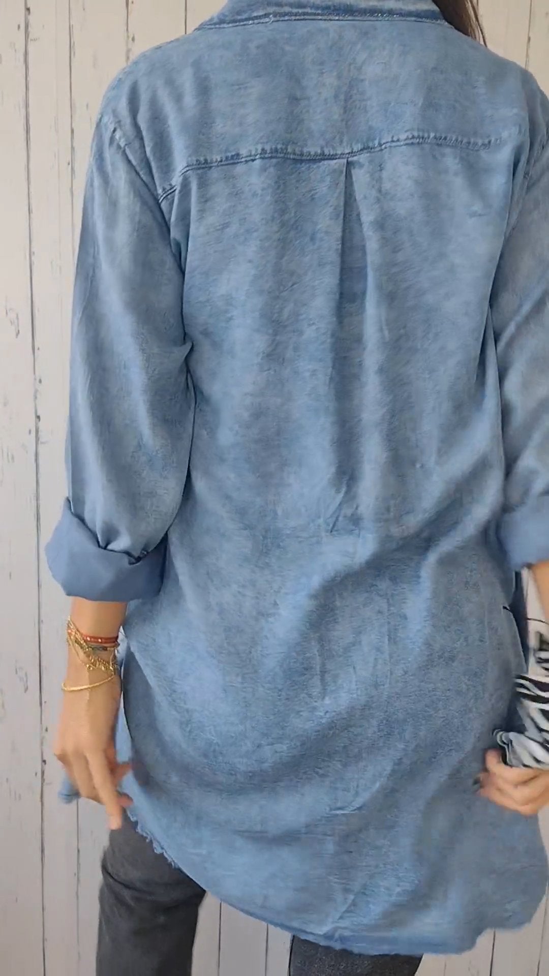 Faux Denim Comfortable Long Coat Shirt - Seldom Seen Styles