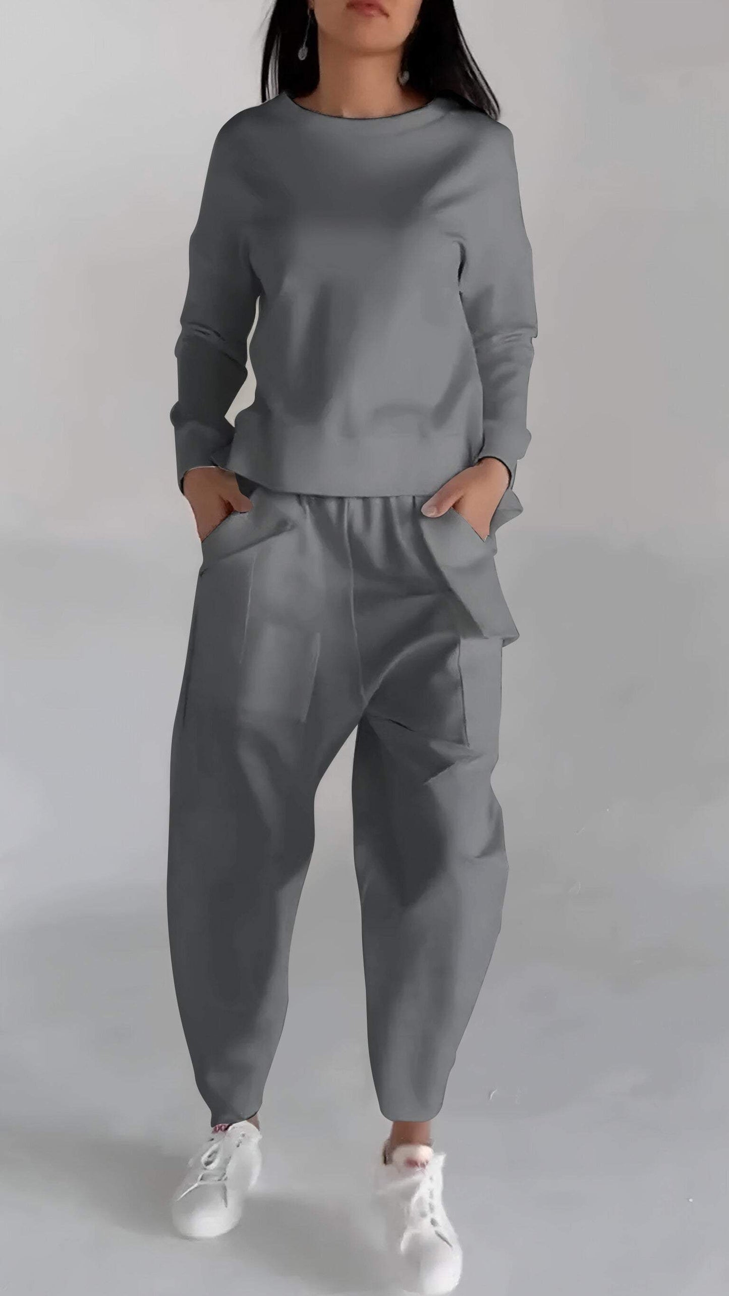 Casual Round Neck Long Sleeve Two Piece Suit - Seldom Seen Styles