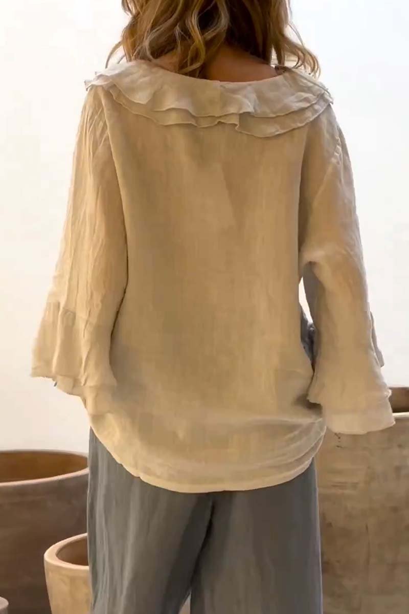 Women's casual ruffle collar cotton and linen tops - Seldom Seen Styles