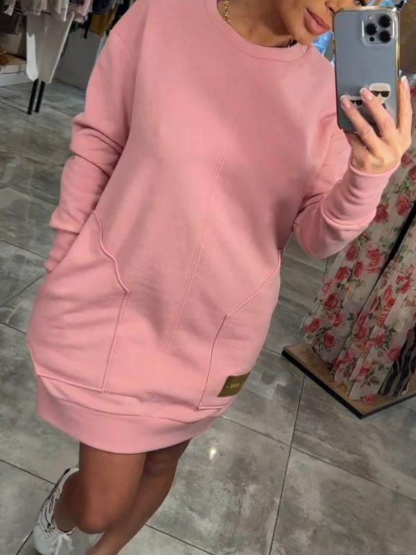 Women's Round Neck Long Sleeve Sweater Dress - Seldom Seen Styles