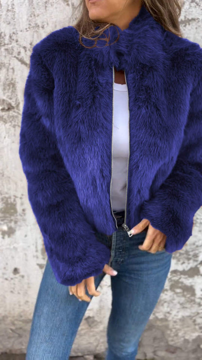 Women's High Collar Fur Zipper Casual Jacket - Seldom Seen Styles