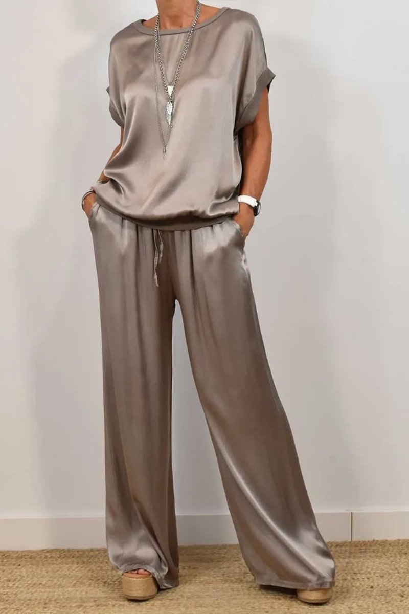 Women's Spring Casual Solid Color Satin Two-Piece Suit - Seldom Seen Styles