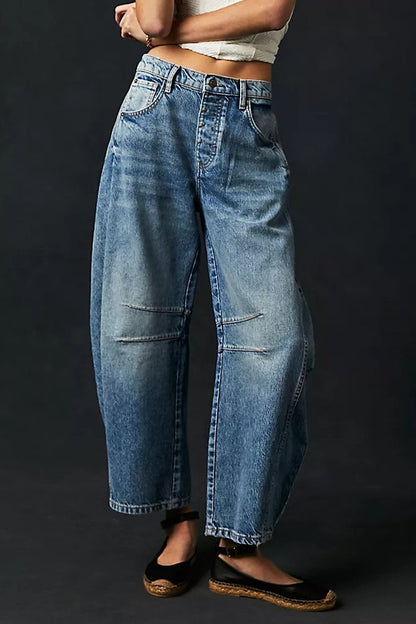 Fashion Casual Women's Loose Wide-leg Pants Mid-low Waist Washed Denim Trousers - Seldom Seen Styles