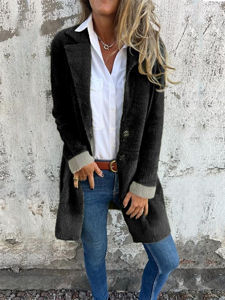 Women's Lapel Long Sleeve Fur Long Coat - Seldom Seen Styles