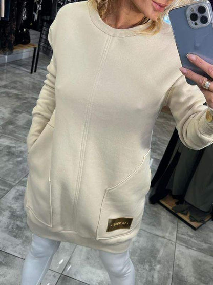 Women's Round Neck Long Sleeve Sweater Dress - Seldom Seen Styles