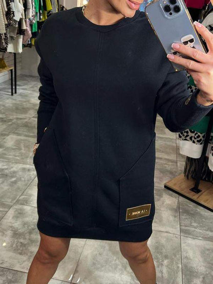 Women's Round Neck Long Sleeve Sweater Dress - Seldom Seen Styles