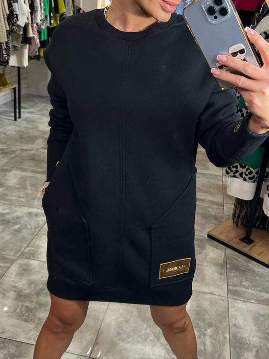 Women's Round Neck Long Sleeve Sweater Dress - Seldom Seen Styles