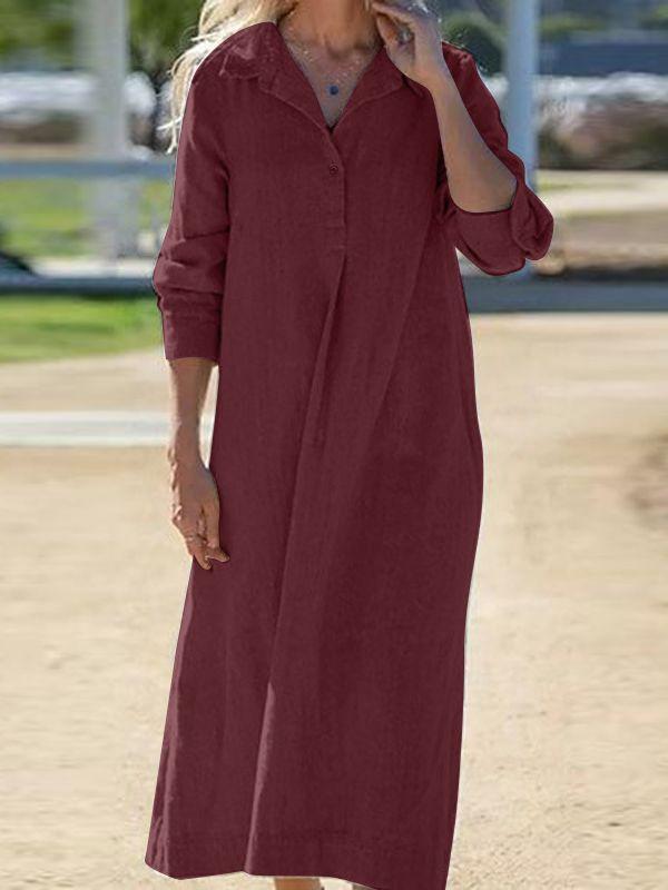 Women's Cotton Lapel Long Sleeve Long Shirt Dress - Seldom Seen Styles