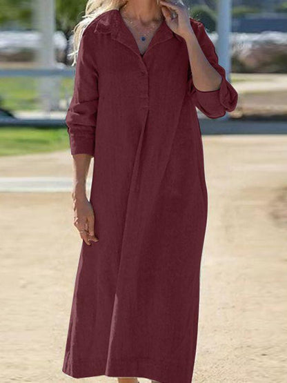Women's Cotton Lapel Long Sleeve Long Shirt Dress - Seldom Seen Styles