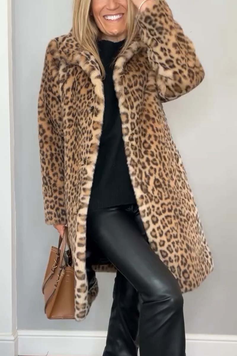 Women's Fashionable Leopard Lapel Faux Fur Winter Coat - Seldom Seen Styles