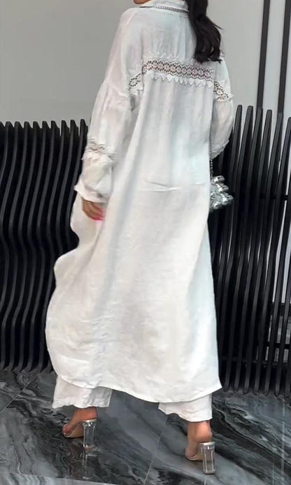 Women's Linen Back Cut-Out Shirt And Trousers Two-Piece Set - Seldom Seen Styles