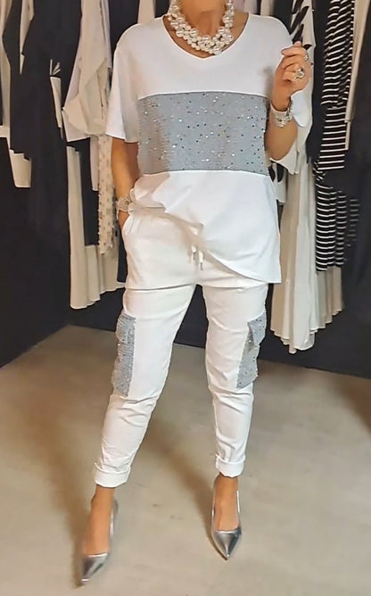 Casual Crew Neck Sequin Two-piece Suit - Seldom Seen Styles