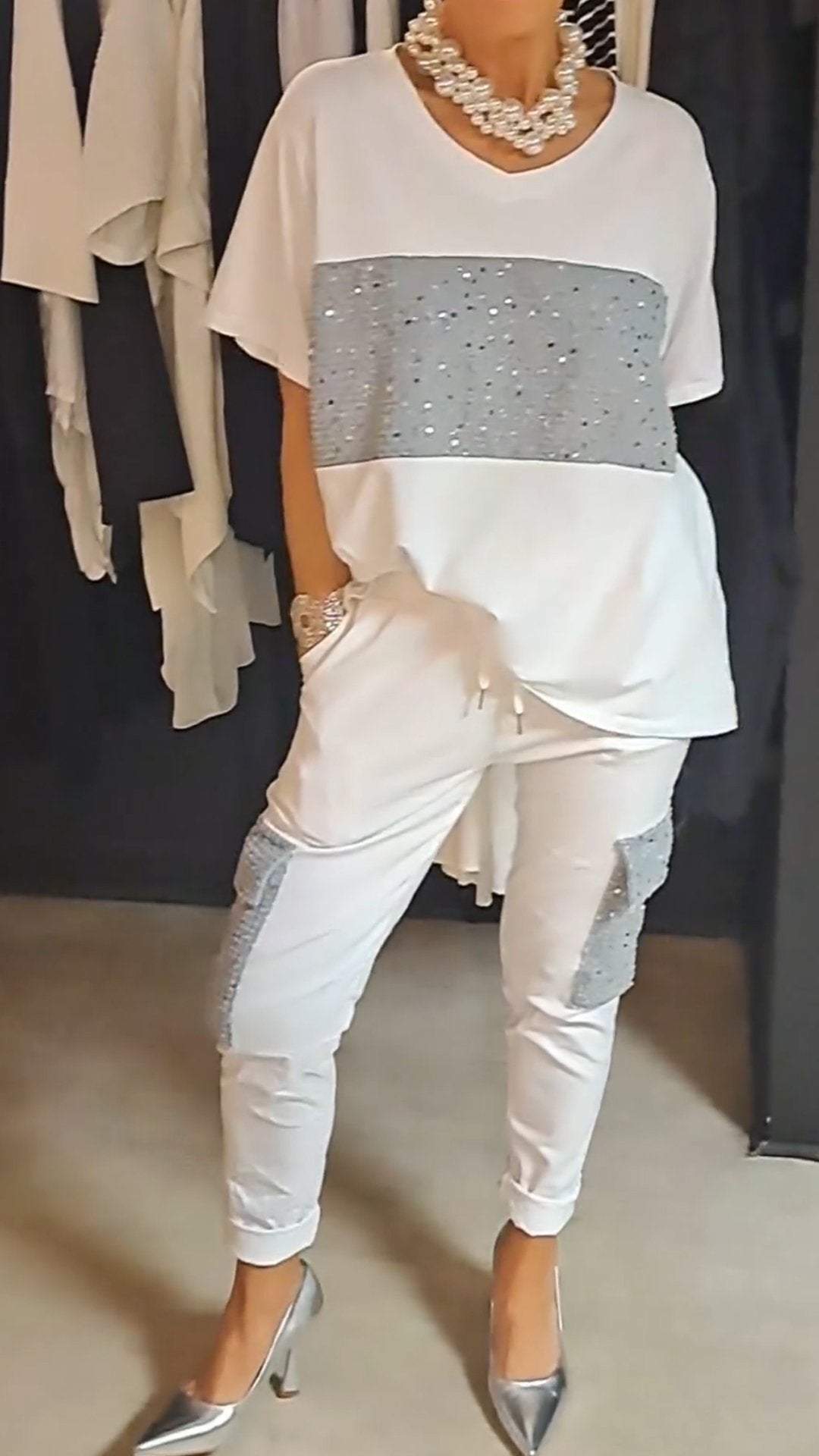 Casual Crew Neck Sequin Two-piece Suit - Seldom Seen Styles