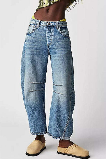 Fashion Casual Women's Loose Wide-leg Pants Mid-low Waist Washed Denim Trousers - Seldom Seen Styles