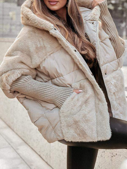 Women's Hooded Long-sleeved Fur Patchwork Winter Casual Coat - Seldom Seen Styles