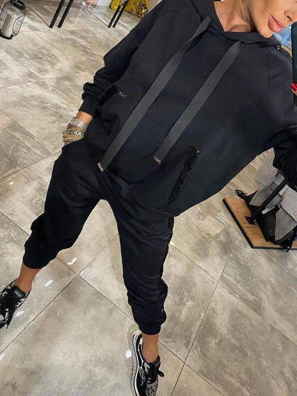 Women's Hooded Long Sequined Casual Suit - Seldom Seen Styles